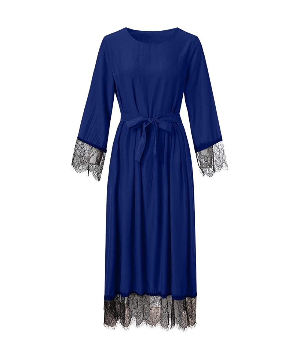 Vestidos Womens 2019 Muslim Dress Ramadan Dubai Kaftan Lace Hem Dress Abaya Islamic Clothing Gown Jalabiyas Blue - CD18RZWM0Q...