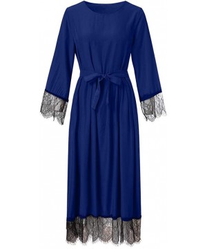 Vestidos Womens 2019 Muslim Dress Ramadan Dubai Kaftan Lace Hem Dress Abaya Islamic Clothing Gown Jalabiyas Blue - CD18RZWM0Q...