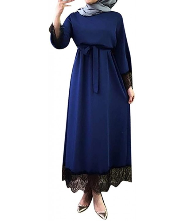 Vestidos Womens 2019 Muslim Dress Ramadan Dubai Kaftan Lace Hem Dress Abaya Islamic Clothing Gown Jalabiyas Blue - CD18RZWM0Q...