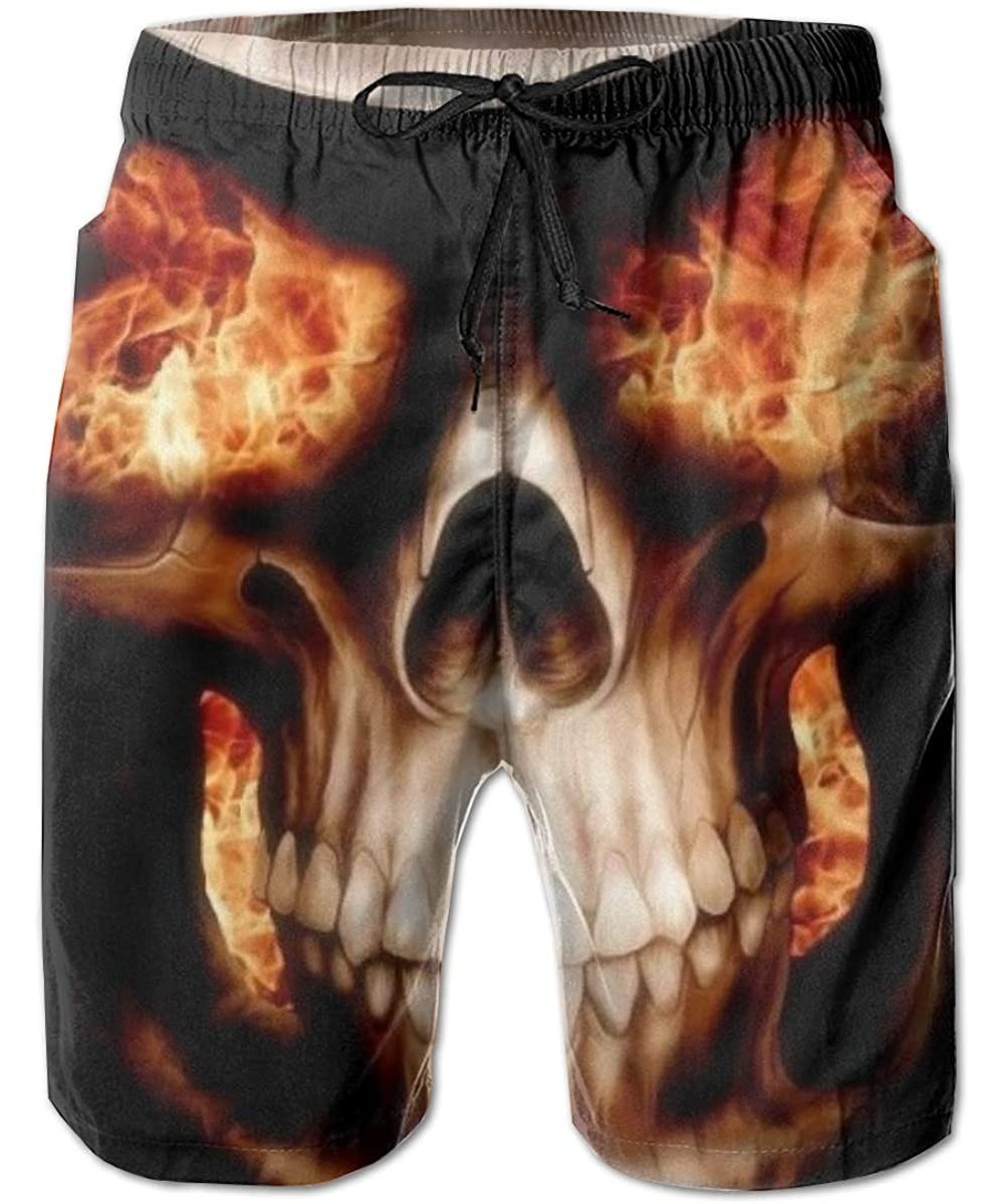 Men Beach Shorts Cool Surf Beachwear Beach Pants - Halloween Gothic Burning Skull Flaming Pattern 3 - CE1900ROGHO $23.91-Boar...