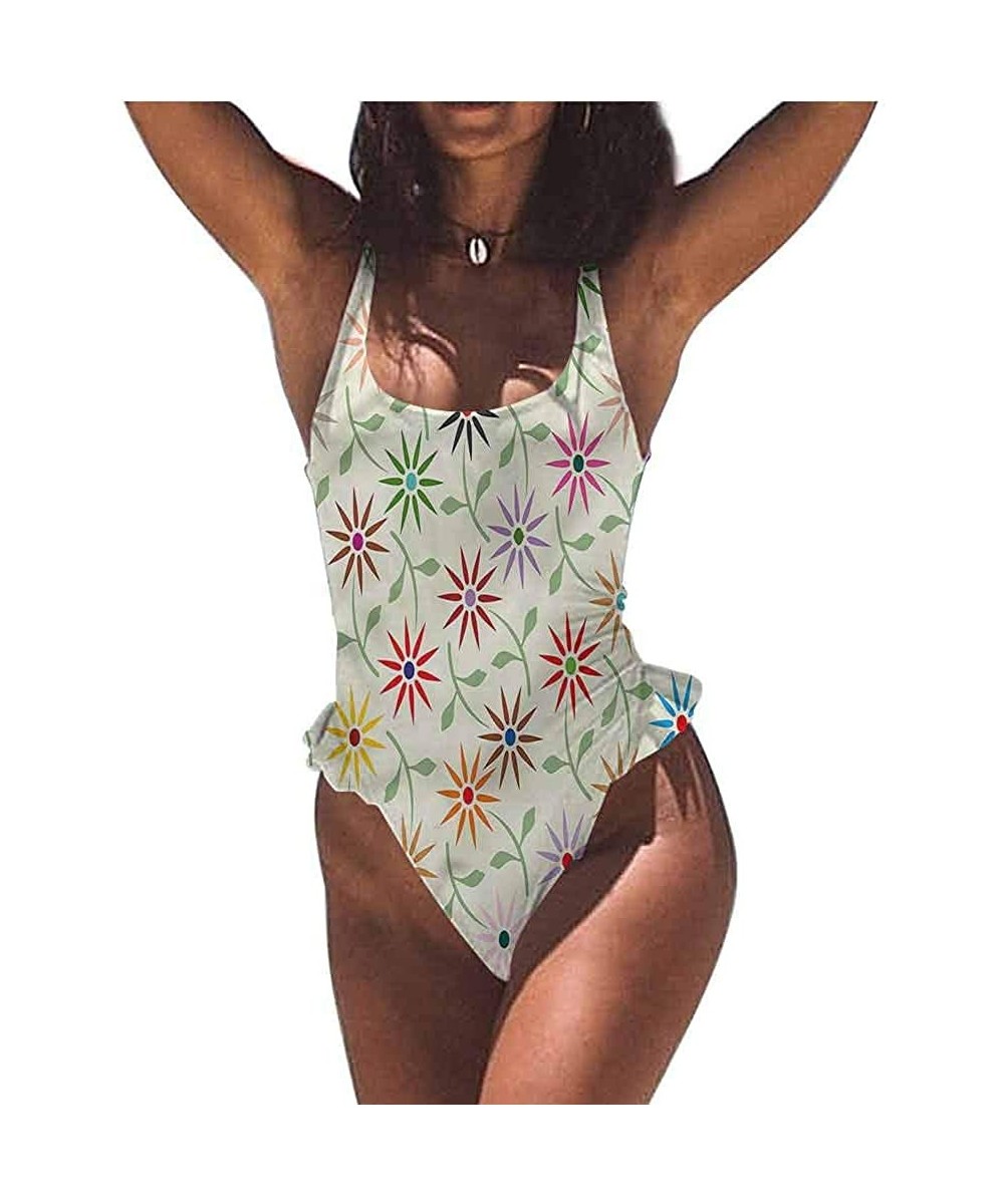 Bikinis Floral- Colorful Flower Petal Growth Great for The Younger Crowd - Multi 08-one-piece Swimsuit - CO19E7I5L4X $49.19-B...