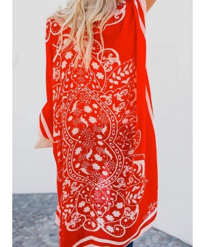 Women's Printed Fashion Kimono Tassel Casual Beach Loose Cover Up - 1-a-red - CV192ZRKE8R $21.43-Cover-Ups