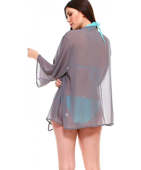 Women Sheer Loose fit Chiffon Kimono Sleeve Open Cardigan and Cover up - Solid Grey - C318UEDWQNG $16.54-Cover-Ups