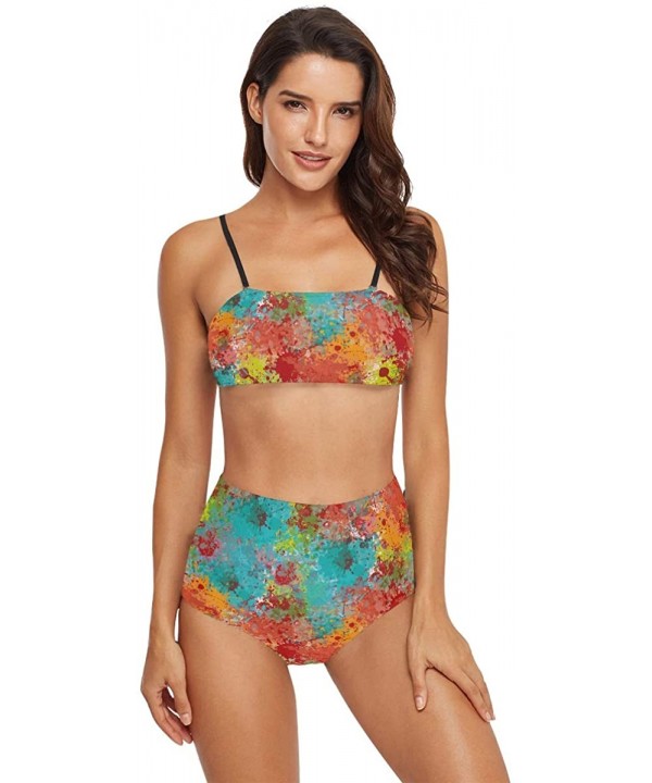 Womens 2 Piece Swimsuits High Waisted Bathing Suits Bikini Set - Colorful Painting - CN18UG2NRNU $33.57-Racing