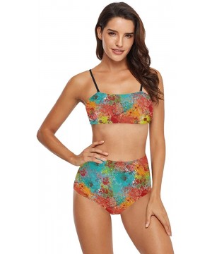 Womens 2 Piece Swimsuits High Waisted Bathing Suits Bikini Set - Colorful Painting - CN18UG2NRNU $33.57-Racing