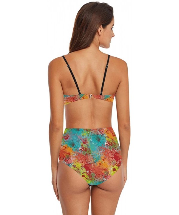 Womens 2 Piece Swimsuits High Waisted Bathing Suits Bikini Set - Colorful Painting - CN18UG2NRNU $33.57-Racing