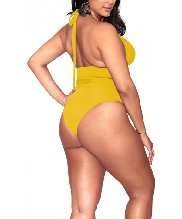 Women's Halter Plus Size Two Piece Swimsuits High Waisted Bikini Set Swimwear - 01-yellow - C11953HWILH $25.84-Sets