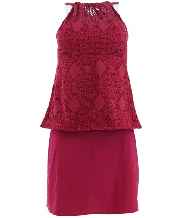 Beach Lace High Neck Tankini Skirt A350350 - Raspberry - CW195D62L3M $40.25-Bottoms