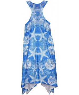 Women's Shark Bite Hem Cover-Up Dress with Shell Design and Gems- One Size - Blue - CT17Z2WO7ZS $18.00-Cover-Ups