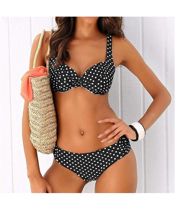 Women Two Piece Swimsuit Push Up Swimwear Brazilian Bikini Set Halter Polka Dot Retro Beach Bathing Suits - Black - C918UMMZR...