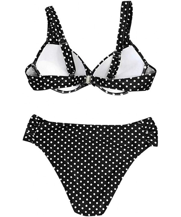 Women Two Piece Swimsuit Push Up Swimwear Brazilian Bikini Set Halter Polka Dot Retro Beach Bathing Suits - Black - C918UMMZR...