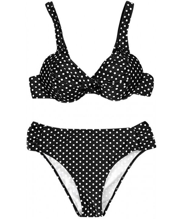 Women Two Piece Swimsuit Push Up Swimwear Brazilian Bikini Set Halter Polka Dot Retro Beach Bathing Suits - Black - C918UMMZR...