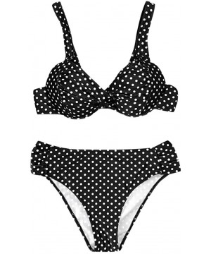 Women Two Piece Swimsuit Push Up Swimwear Brazilian Bikini Set Halter Polka Dot Retro Beach Bathing Suits - Black - C918UMMZR...