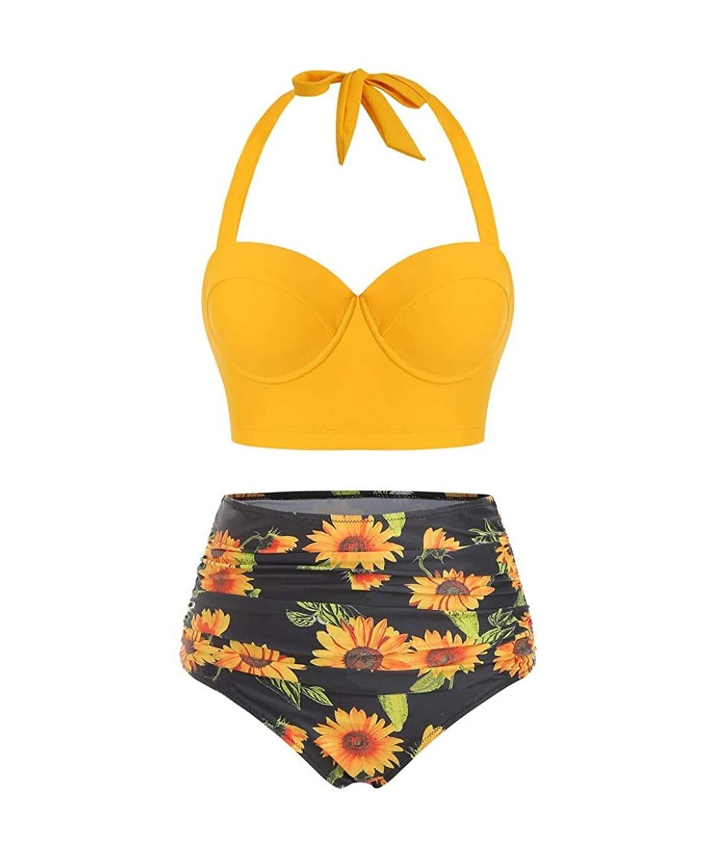 Women's Bikini 2Pc Ruffled Swimsuits Tankini Set - Z-2 Yellow - CA1998THLTL $20.97-Racing