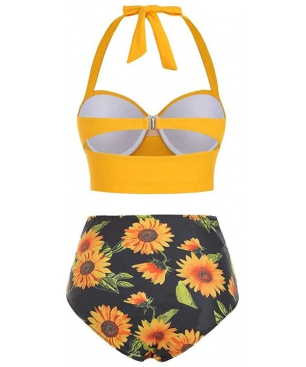 Women's Bikini 2Pc Ruffled Swimsuits Tankini Set - Z-2 Yellow - CA1998THLTL $20.97-Racing