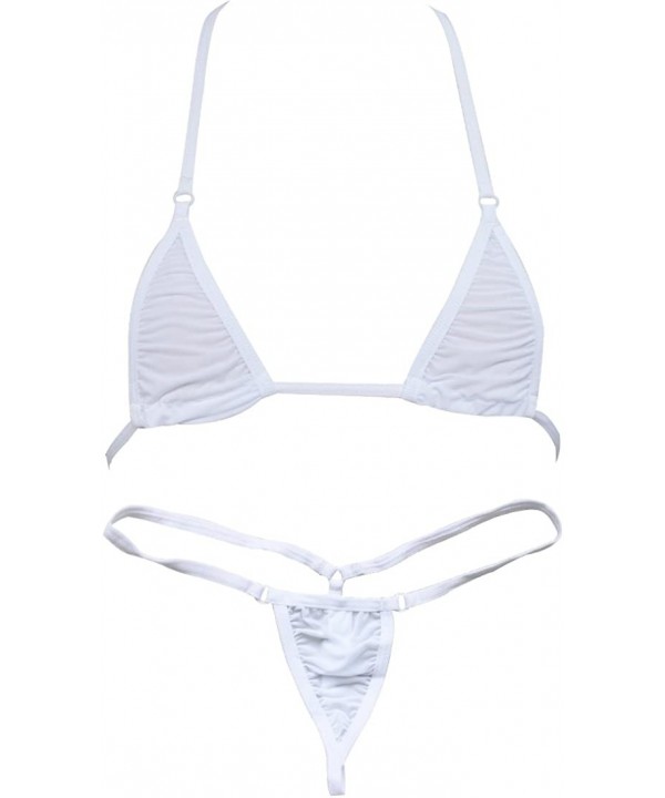 Women Micro G-String Bikini 2 Piece Sliding Top Thong Small Bra - White - CJ11W0UNWGT $14.74-Sets