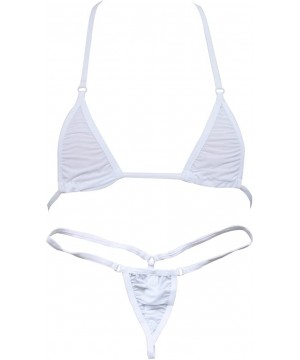 Women Micro G-String Bikini 2 Piece Sliding Top Thong Small Bra - White - CJ11W0UNWGT $14.74-Sets