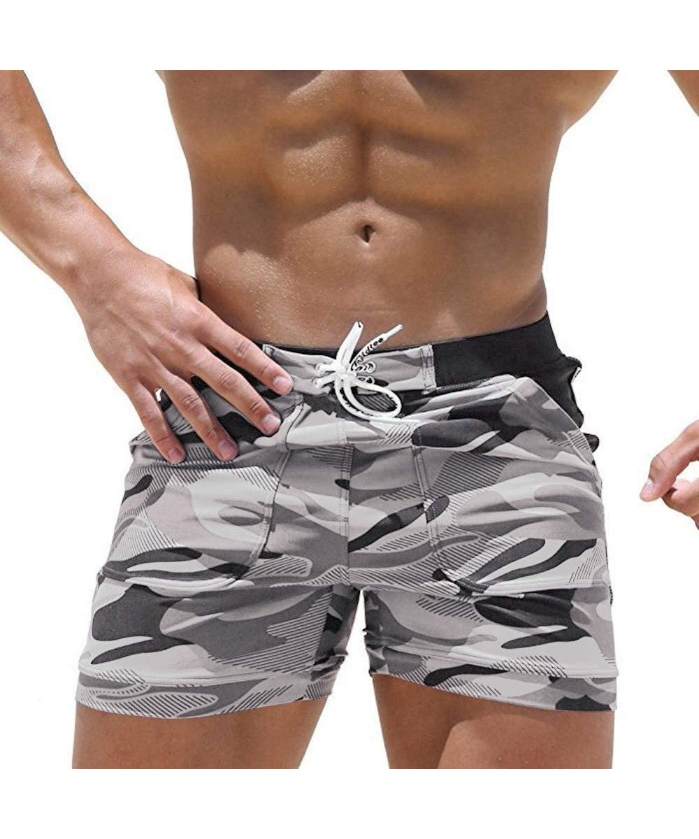 Mens Fashion Camo Mesh Breathable Drawstring Swim Trunks Pockets Outdoor Beach Athletic Shorts Quick Dry Pants - Camouflage -...