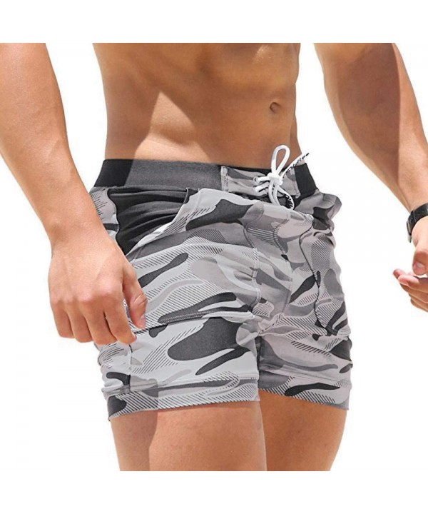 Mens Fashion Camo Mesh Breathable Drawstring Swim Trunks Pockets Outdoor Beach Athletic Shorts Quick Dry Pants - Camouflage -...