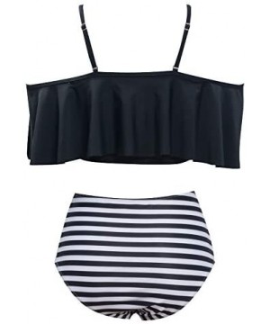 Women Two Piece Swimsuit Ruffle Top High Waist Halter Bikini Set - Style1 Black - CD18NUZKAUT $12.07-Sets