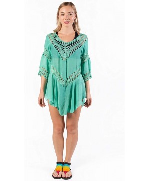 Women's Crochet Beach Swimsuit Cover Up Bohemian Top - Turquoise - CZ18KZH64TR $19.37-Cover-Ups