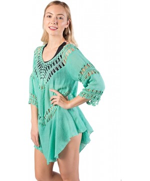 Women's Crochet Beach Swimsuit Cover Up Bohemian Top - Turquoise - CZ18KZH64TR $19.37-Cover-Ups