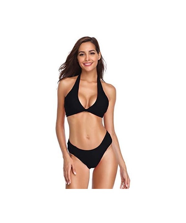 Womens Sexy Criss Cross Two Piece Swimsuits Keyhole Bikini Cheeky Swim Bottom - Manhattan Black - CT18HQR64LC $26.50-Sets