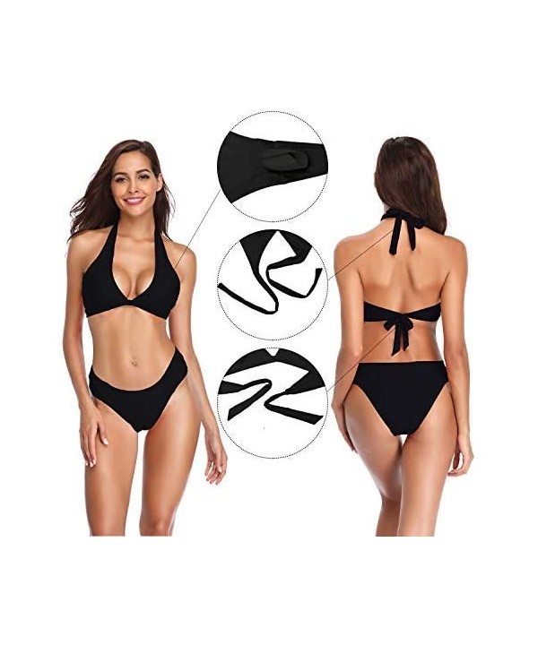 Womens Sexy Criss Cross Two Piece Swimsuits Keyhole Bikini Cheeky Swim Bottom - Manhattan Black - CT18HQR64LC $26.50-Sets