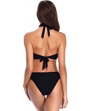 Womens Sexy Criss Cross Two Piece Swimsuits Keyhole Bikini Cheeky Swim Bottom - Manhattan Black - CT18HQR64LC $26.50-Sets