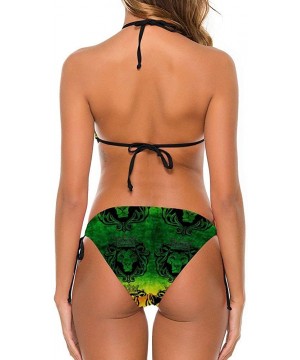 Women's Stylish Sexy Bikini Set Two Piece Halter Summer Beach Swimsuits - Rasta Lion Cool - CK1992K6R8W $35.25-Sets