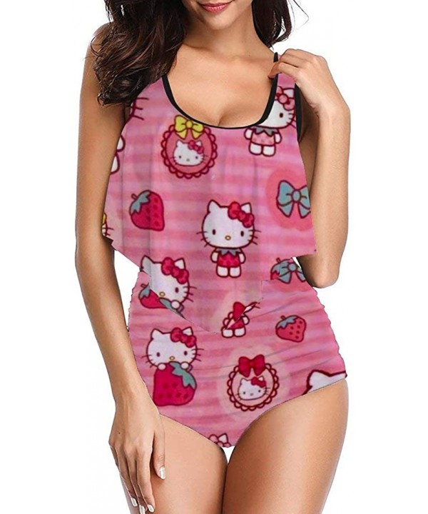 Pink Cute Hello Kitty Adult Two Pieces Swimsuit Sling for Women Pools Beach and Sandy Beach - CI199GDS95X $45.79-Racing