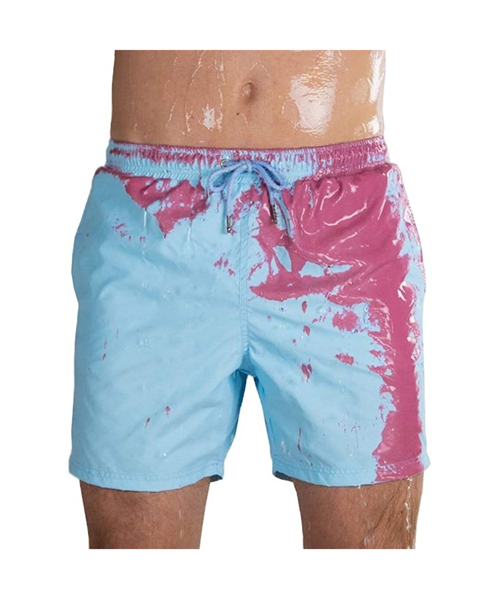 Men Color Changing Swim Trunks Novelty Quick Dry Temperature Sensitive Beach Board Shorts for Running Gym Sport - Blue - CY19...