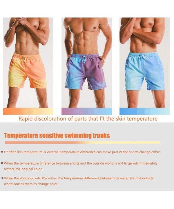 Men Color Changing Swim Trunks Novelty Quick Dry Temperature Sensitive Beach Board Shorts for Running Gym Sport - Blue - CY19...