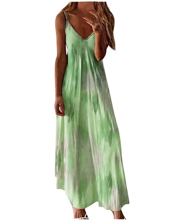 Women's Sexy Spaghetti Strap Summer Long Dresses Sleeveless V Neck Printed Casual Cami Maxi Beach Dress Z1 green - CV199URXRW...