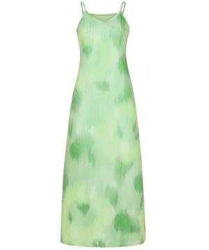 Women's Sexy Spaghetti Strap Summer Long Dresses Sleeveless V Neck Printed Casual Cami Maxi Beach Dress Z1 green - CV199URXRW...