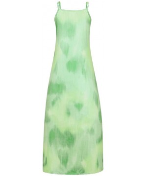 Women's Sexy Spaghetti Strap Summer Long Dresses Sleeveless V Neck Printed Casual Cami Maxi Beach Dress Z1 green - CV199URXRW...