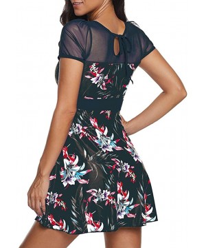 Women's Large Size Floral Print One Piece Swim Dress Skirt Swimsuit S-5XL - Black - CV194S3952L $21.76-Bottoms