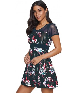 Women's Large Size Floral Print One Piece Swim Dress Skirt Swimsuit S-5XL - Black - CV194S3952L $21.76-Bottoms