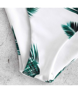 Women's Printed Swimsuits Plain V Neck Top Leaf Brief Two-Piece Bikini Set Beachwear Swimwear - Green - CV194MKNY4X $8.24-Sets