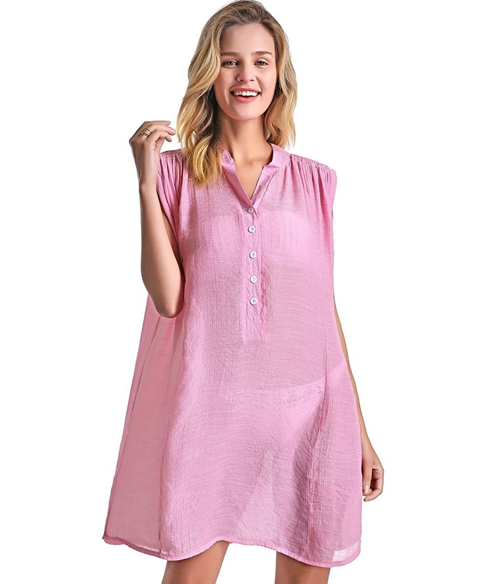 Beach Cover Up Shirt for Women Sleeveless Swing Dress Plus Bathing Suit Swimwear - Pink - CH196OZAZHT $18.59-Cover-Ups