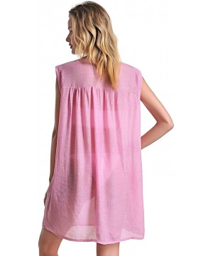 Beach Cover Up Shirt for Women Sleeveless Swing Dress Plus Bathing Suit Swimwear - Pink - CH196OZAZHT $18.59-Cover-Ups