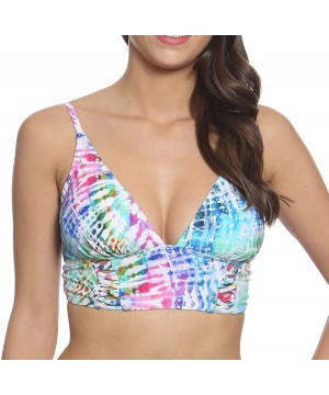 Juniors Long Line Front Lattice Bikini Swim Top Multi White - S - CF18C0RUERN $38.30-Tops