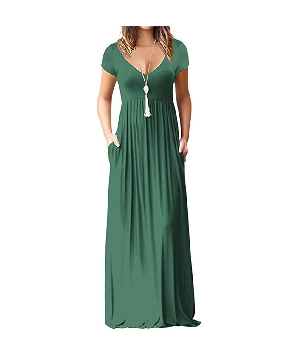 Women's Sleeveless Racerback and Long Sleeve Loose Plain Maxi Dresses Casual Long Dresses with Pockets - Green2 - C118S27EH6Y...