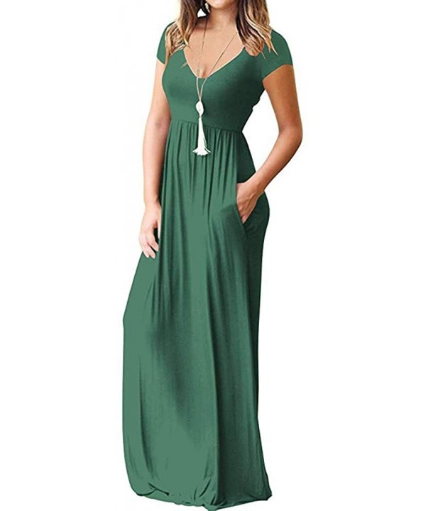 Women's Sleeveless Racerback and Long Sleeve Loose Plain Maxi Dresses Casual Long Dresses with Pockets - Green2 - C118S27EH6Y...