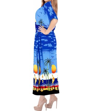 Women's Maxi Caftan Tank Dress Beach Swimsuit Cover Ups Drawstring A - Summer Blue_k756 - C6184T6LC4L $16.95-Cover-Ups