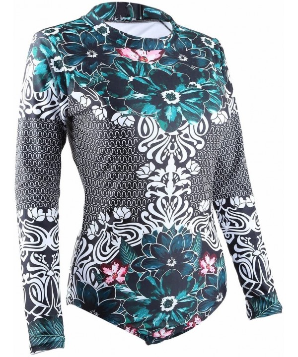 One Piece Swimsuits for Women-Sun Protection Long Sleeve Rash Guards Surfing Beachwear - 6-green & Black - CI189UDZ6XG $26.65...