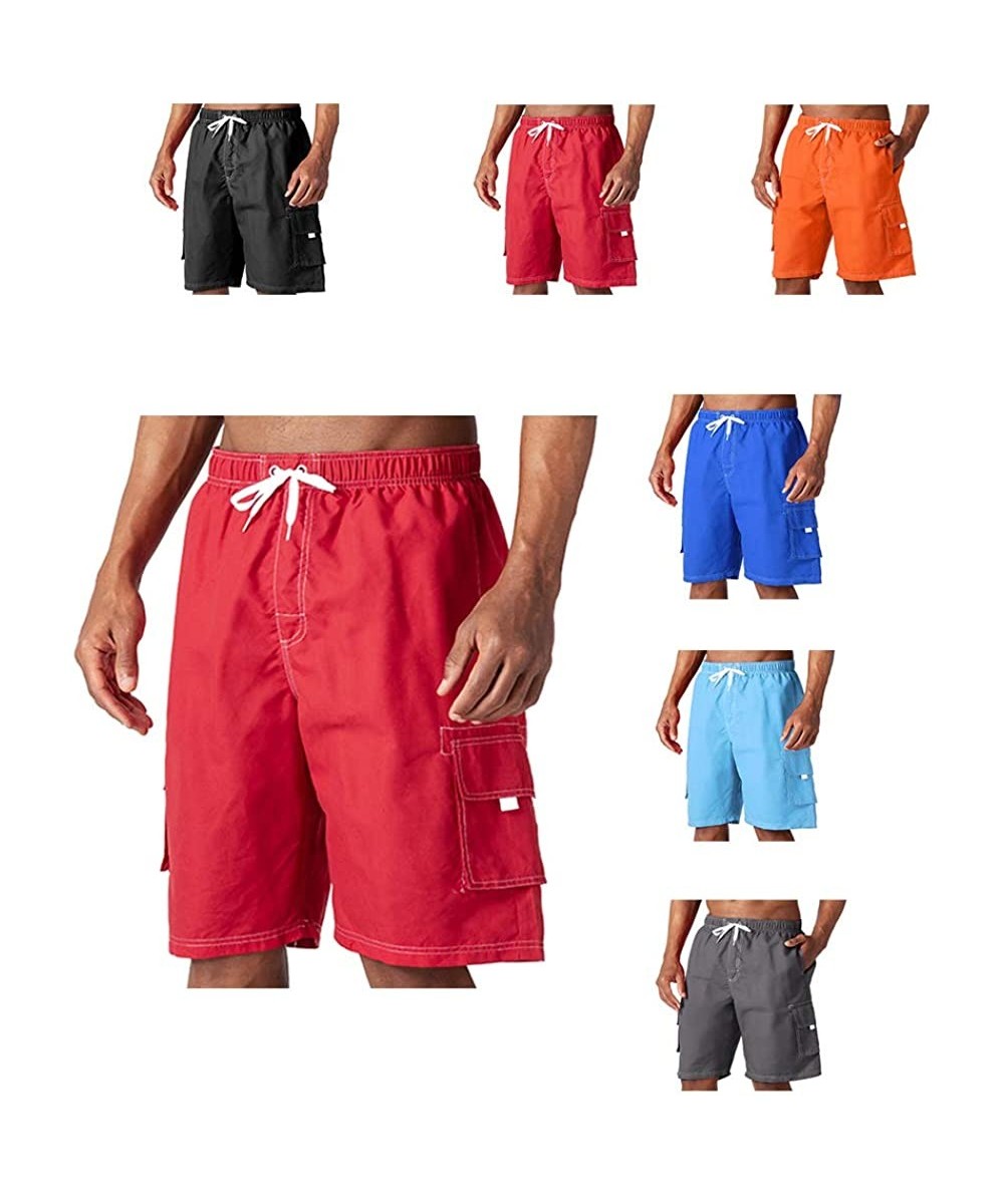 Men's Swim Trunks Quick Dry Beach Shorts Bathing Suits with Pockets - A-red - C618UNZTL6M $17.53-Trunks