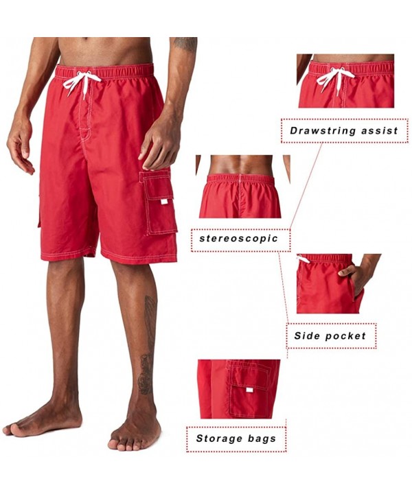 Men's Swim Trunks Quick Dry Beach Shorts Bathing Suits with Pockets - A-red - C618UNZTL6M $17.53-Trunks