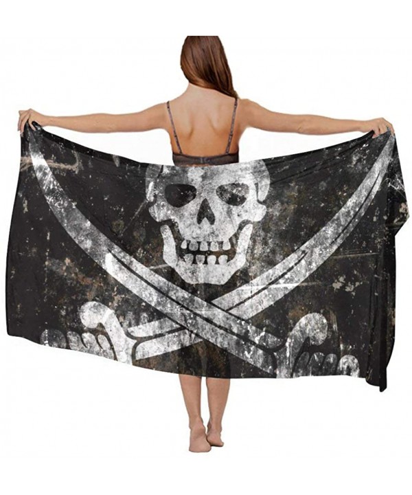 Women's Swimwear Cover Ups- Summer Vacation Beach Sarong Soft Shawl Wrap - Pirate Skull Flag - C819C6N30LE $19.75-Cover-Ups