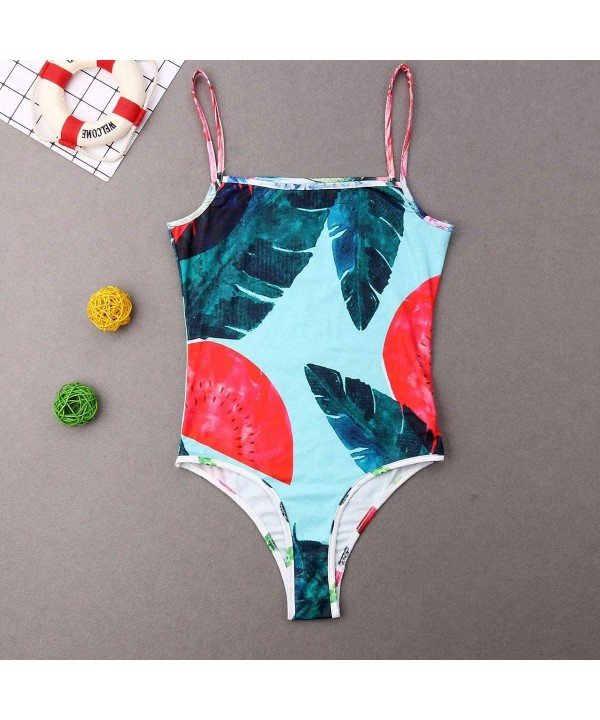 Mommy and Me Matching One Piece Swimsuit Family Floral Printed Spaghetti Strap Beach Wear Monokini Leaves (Girls) - C818OZ7WE...